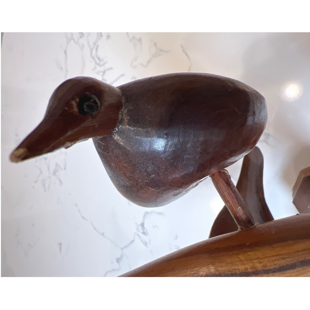 Vintage Hand Carved Wood Bird Tree Sculpture 5 Birds on Branch Folk Art MCM - Picture 7 of 12